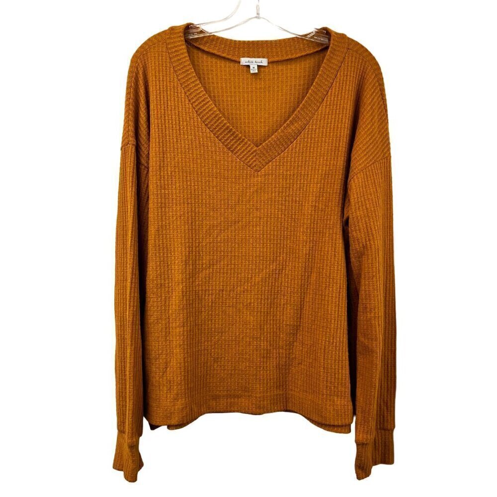 White Birch Womens V-Neck Long Sleeve Rust Lightweight Waffle Knit Sweater M